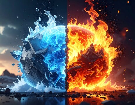 Split sphere, ice and fire hemispheres