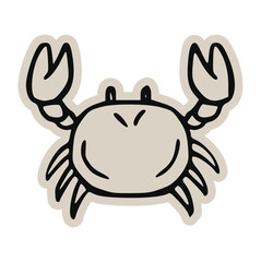 Crab doodle icon, hand drawn style marine crustacean vector element. Cute isolated sea creature sticker for seafood restaurant logo, ocean life illustration, nautical print, and summer beach design