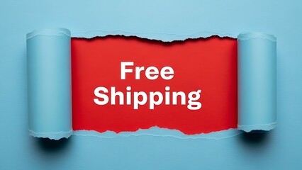 Free shipping message revealed by torn blue paper