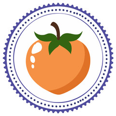 Heart Shaped Peach Fruit Illustration in a Decorative Purple Circular Seal