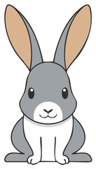 Cartoon illustration of a cute grey rabbit with long ears and a white belly.