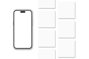 Phone and squares sidebyside on a white background with subtle shadows