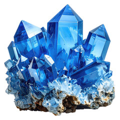 Vivid blue crystal cluster atop a stony base