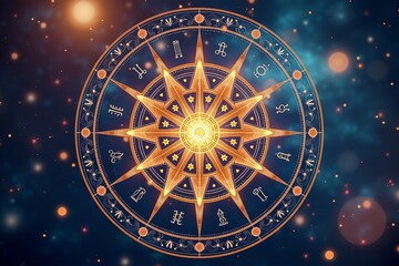Astrological Fate: a Vibrant Zodiac Wheel with Celestial Motifs