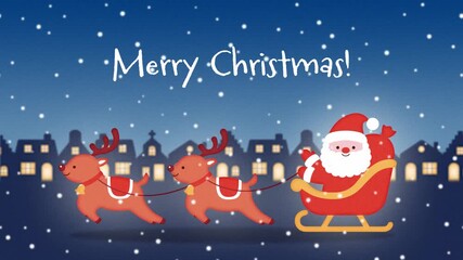 Christmas background with santa claus with reindeer and sleigh in snow animation - Powered by Adobe