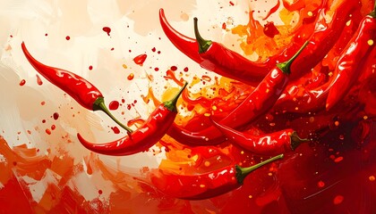 Vibrant Chili Peppers in a Dynamic Abstract Painting