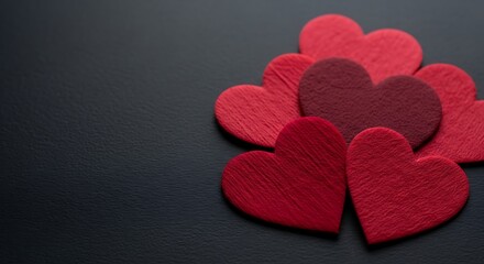 Red hearts on a dark background for love and romance