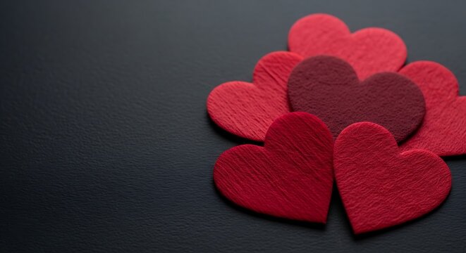 Red hearts on a dark background for love and romance