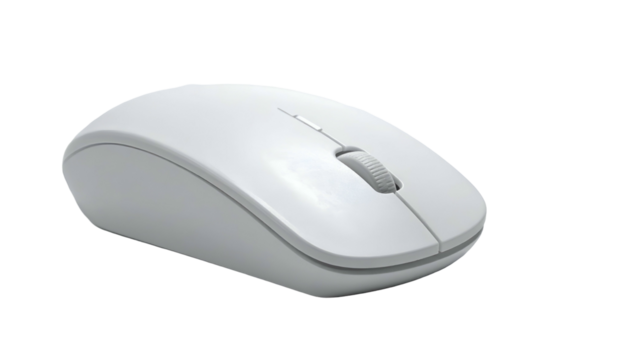 Modern, wireless computer mouse featuring a sleek, ergonomic design in a clean, off-white color