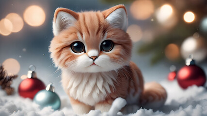 A fluffy kitten in the snow