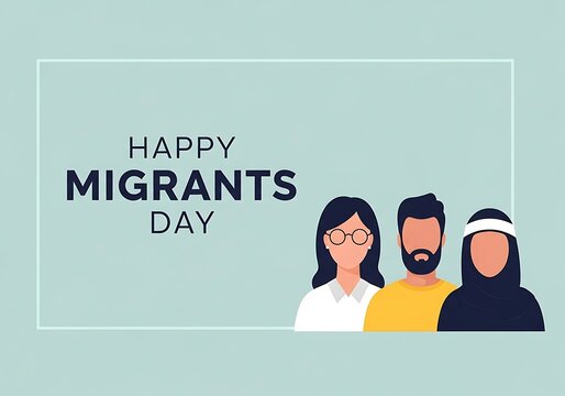 Happy migrants day banner with diverse people - Powered by Adobe