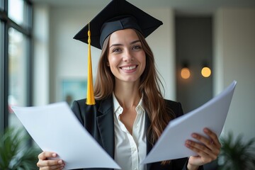 Accounting Teaching Advisor Balances Student Loan Papers While Wearing Graduate Cap.