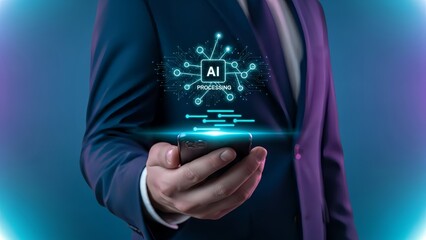 Professional using AI on smartphone for innovative solutions in modern business