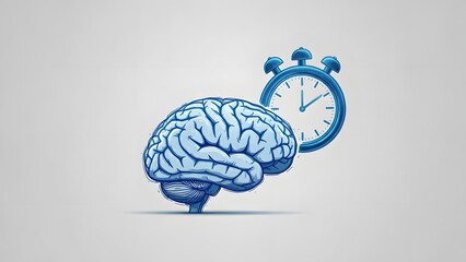 Conceptual Illustration of Human Brain and Alarm Clock Representing Time Management, Cognitive Function, and Mental Health