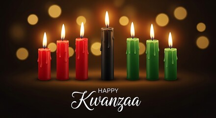 Happy kwanzaa celebration with lit kinara candles