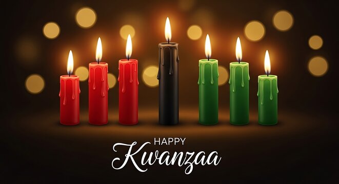 Happy kwanzaa celebration with lit kinara candles