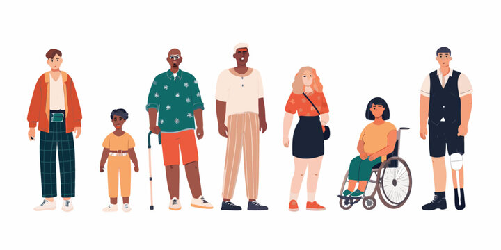 Diverse group of people with disabilities and without disabilities standing together