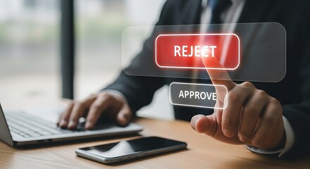 Hand pressing reject button on a digital interface