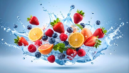 Vibrant Fruits in a Splash of Water