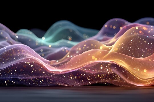 Abstract glowing color waves and sparkles on a dark background for dynamic digital design