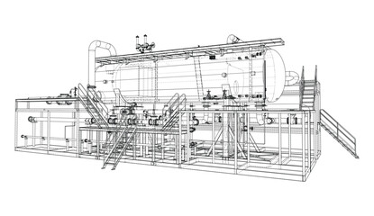 Industrial Equipment Wireframe Design. Vector