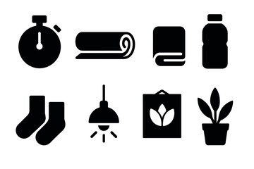 Minimalist gym and home essentials icons for fitness and lifestyle design