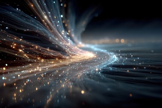 Dynamic light streaks and colorful sparks across a dark background for futuristic digital concepts