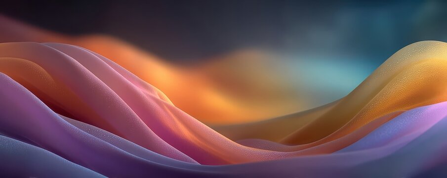 Abstract colorful gradient waves form soft fabric-like ribbons in a vibrant background