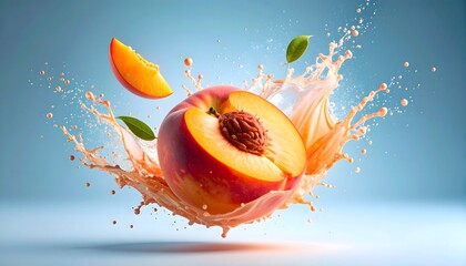 Vibrant Peach Explosion: A Juicy Slice, Splash, and Refreshing Fruit Display
