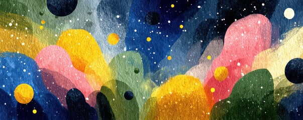 Colorful abstract watercolor background with textured sandpaper look and many circular shapes