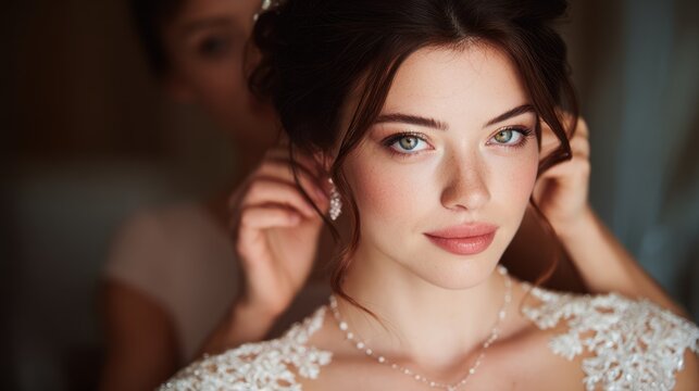 Elegant bride preparing for wedding with delicate hairstyle touch