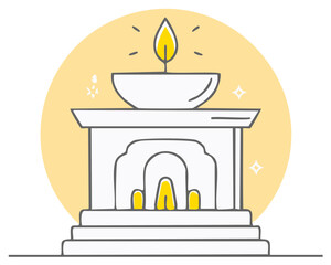 Obraz premium Oil lamp burning bright in decorative altar, shining a festive glow, symbol of hope, peace, good fortune, celebration