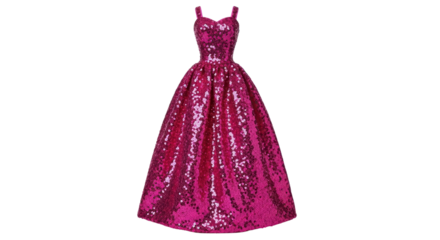 Glamorous magenta sequin evening dress ready for prom and red carpet events isolated PNG with Transparent Background