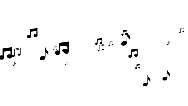 Clean white background with animated flying music notes and soft particle overlay, combining isolated transparent effects for high-quality 4K visuals