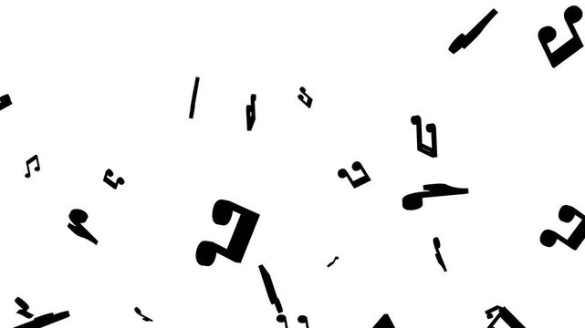 Clean white background with animated flying music notes and soft particle overlay, combining isolated transparent effects for high-quality 4K visuals