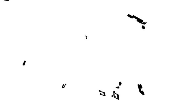 Animated musical notes rising on white background with subtle particle overlay and transparent isolated motion, creating a smooth fly effect