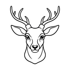 Cartoon deer head vector illustration of a wild buck with majestic antlers isolated for Christmas and hunting designs