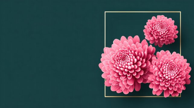 Pink Chrysanthemums in a Golden Frame