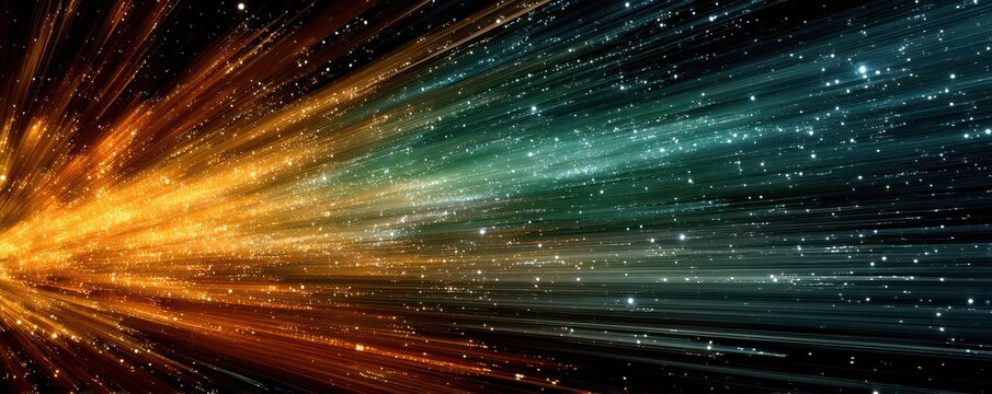 Vibrant streaks of colorful light race across a dark canvas in dynamic energy