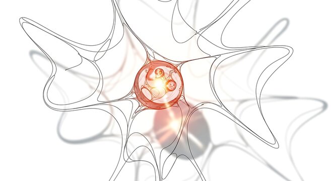 Abstract woman portrait with glowing aura and geometric line art background