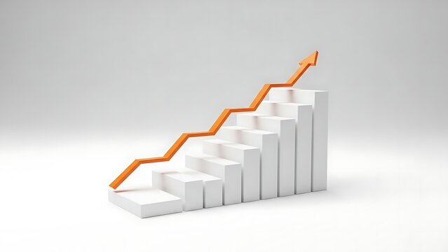 Ascending bar graph with arrow showing positive business trend forward