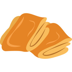 Two Folded Golden Brown Crepes or Pancakes Stacked Together on a Transparent Background Isolated Food Illustration Simple Minimalist Style