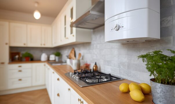 Modern boiler in a warm country kitchen