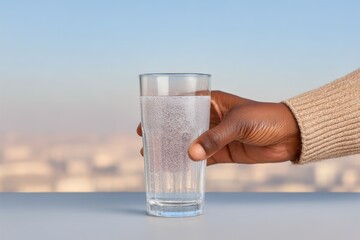Hands gracefully pouring water into a clear glass, capturing a moment of refreshment and tranquility against a serene backdrop. Dry January