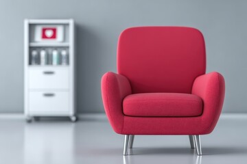 Cozy corner featuring a vibrant red armchair and stylish storage in a modern living space. National Blood Donor Month