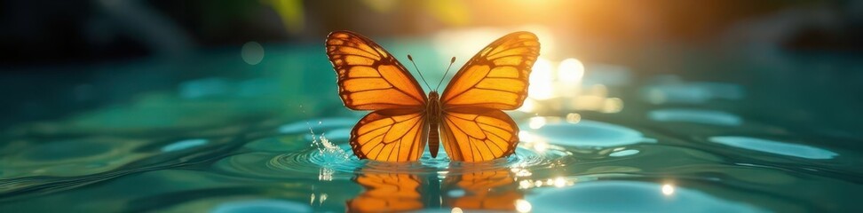 Submerged butterfly pull, intense sunlight reflecting,  start,  performance,  blue