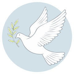 Obraz premium Flying white dove carrying olive branch a timeless symbol of peace and hope