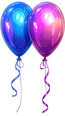 Shiny blue and purple balloons with curly ribbons