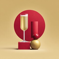 Celebration scene with elegant drink and vibrant geometric shapes capturing the spirit of a festive gathering. National Hangover Day,  Bloody Mary Day