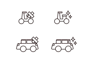 綺麗な車と故障した車のアイコンセット